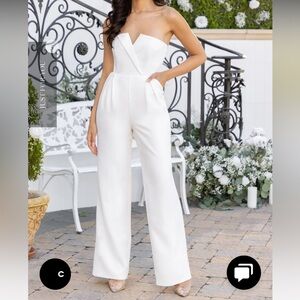 Club L- Elegant White Strapless Wide Leg Jumpsuit - US 8